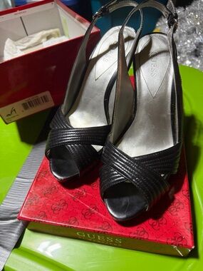 Guess Black Crisscross Peep-Toe Slingback Heels